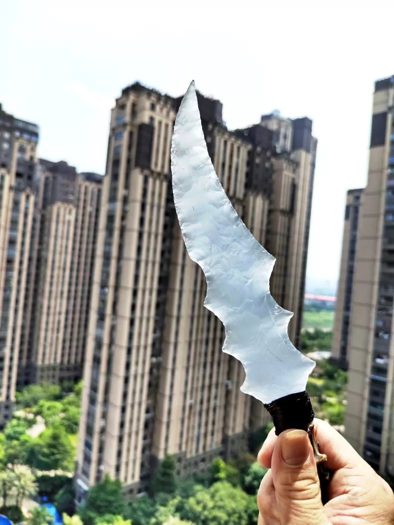 Hand-crafted stone knives; custom "Frost Dragon-Crystal" hunting knife series—a frost-imbued blade.