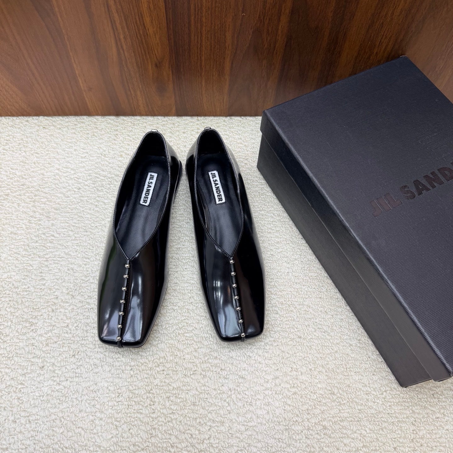 Jil Sander Stud-Embellished Leather Ballet Flats (Black)