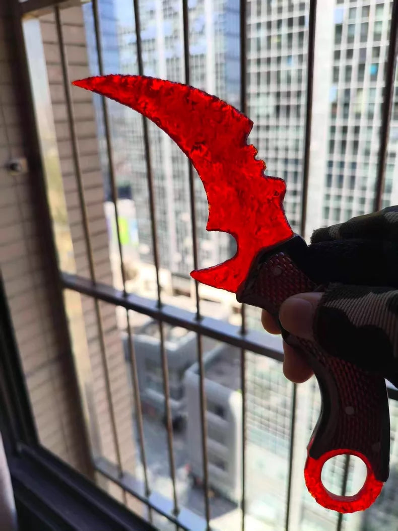 Delta Red Owl Karambit – Red Glaze – One-Piece Stone-Finish Construction