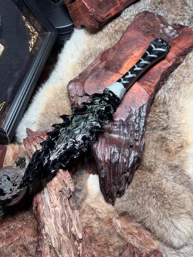Knapped Stone Tool: Obsidian Blade / "Dragon-Glass" Blade — Obsidian "Dark Series": *Sea Beast*