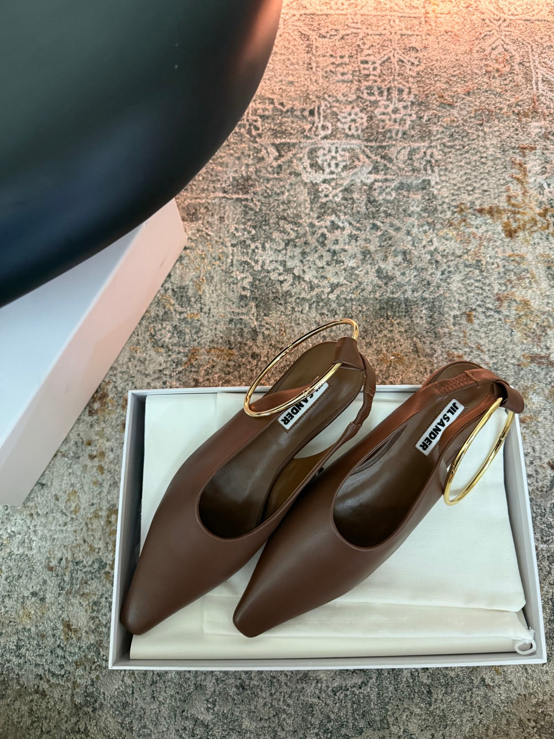 Jil Sander Leather Ballet Flats with Metal Ring (Brown)