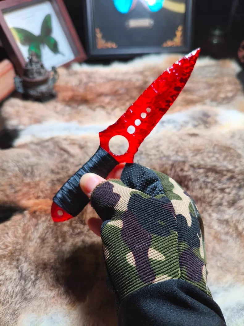Hand-forged ruby-inlaid stone-style skull dagger (CS-style skull dagger ornament)