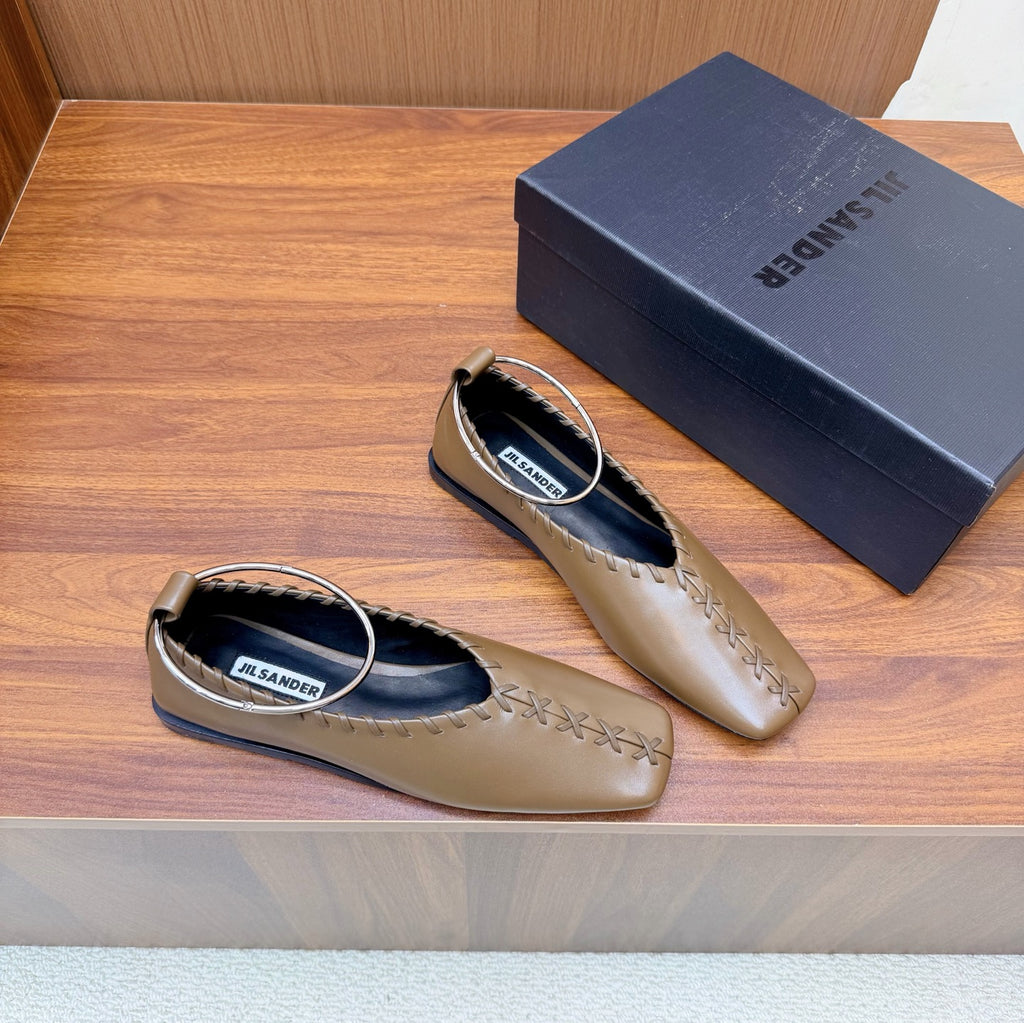 Jil Sander Classic Metallic Ring Ballet Flats (Brown)