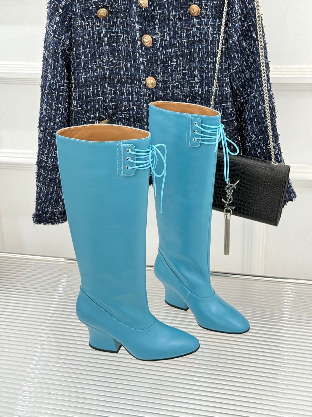 Jil Sander Lace-Up Block-Heel Boots (Blue)