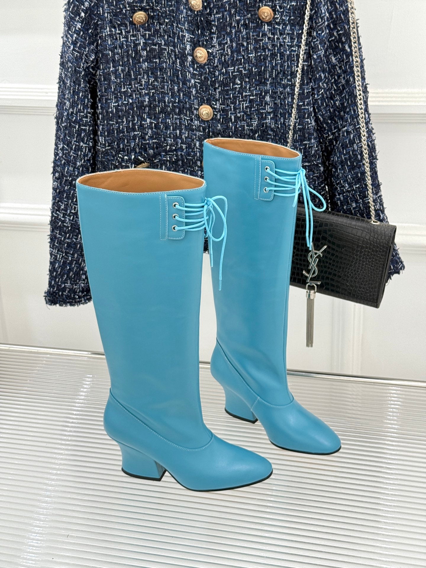 Jil Sander Lace-Up Block-Heel Boots (Blue)