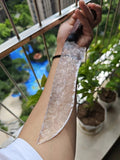 Hand-crafted stone knife / white quartz hunting knife – a striking, long hunting knife art piece/ornament.