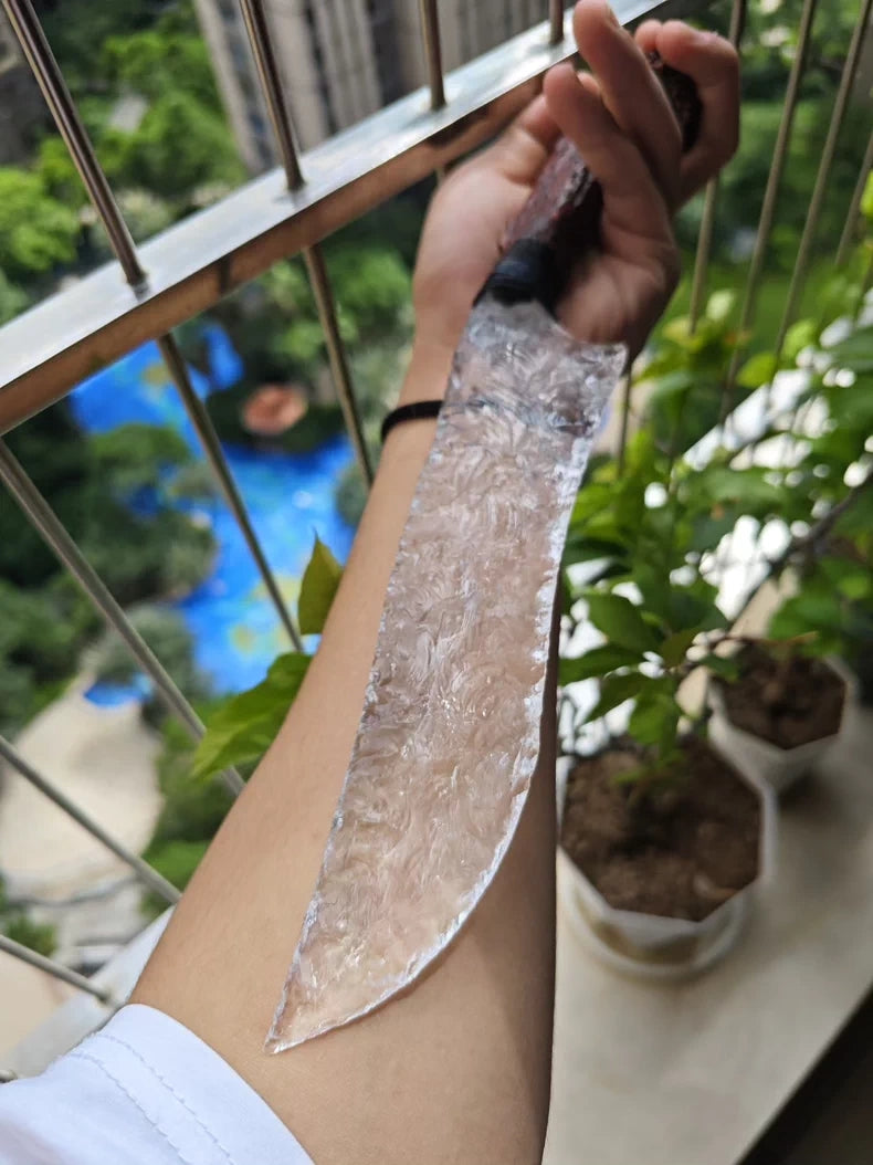 Hand-crafted stone knife / white quartz hunting knife – a striking, long hunting knife art piece/ornament.