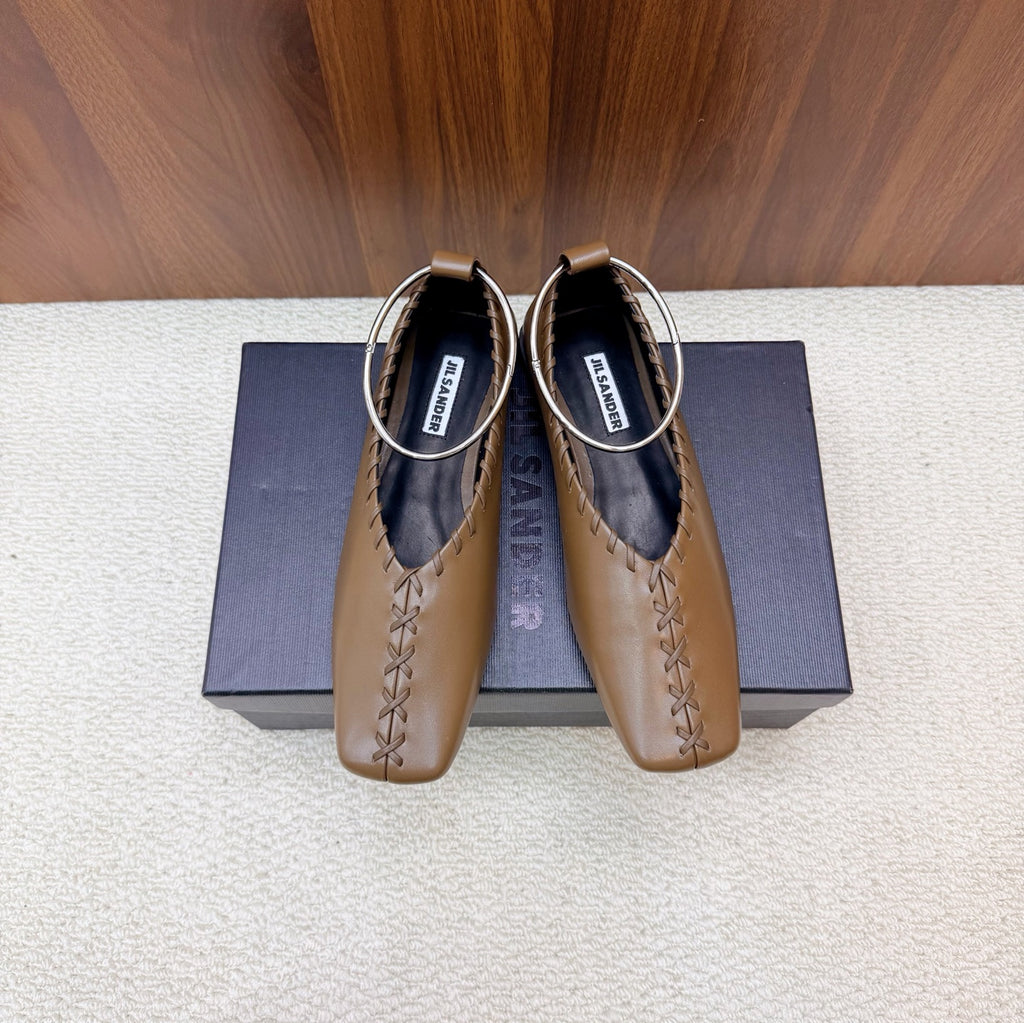 Jil Sander Classic Metallic Ring Ballet Flats (Brown)