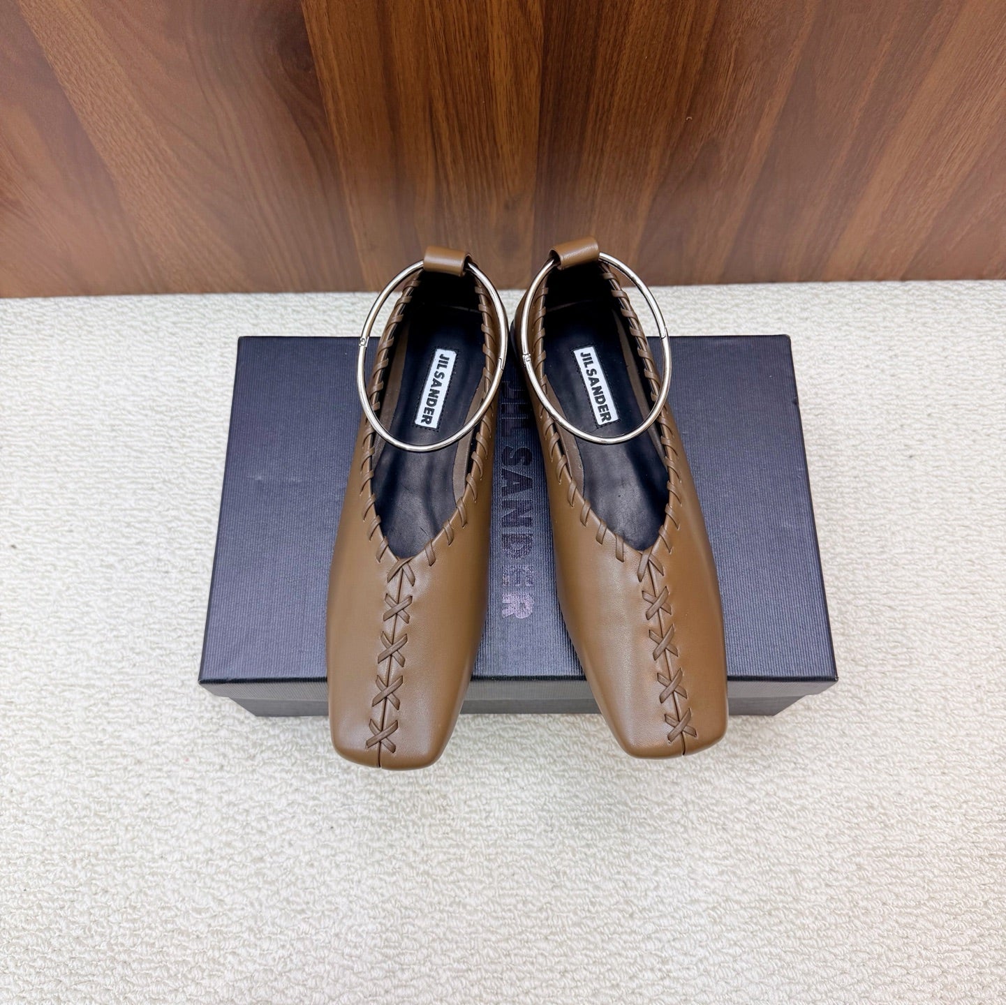 Jil Sander Classic Metallic Ring Ballet Flats (Brown)