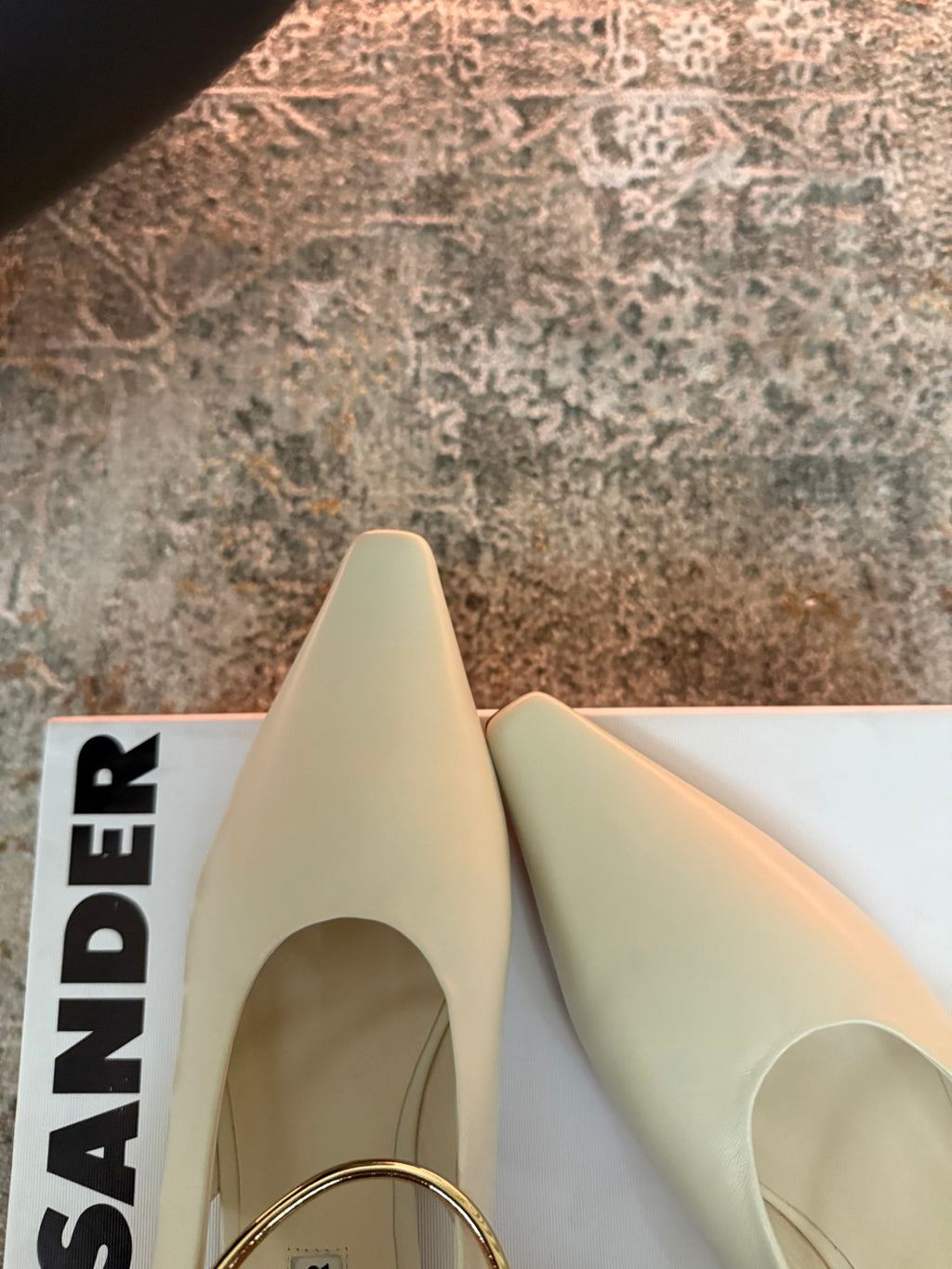 Jil Sander Leather Ballet Flats with Metal Ring (Off-White)