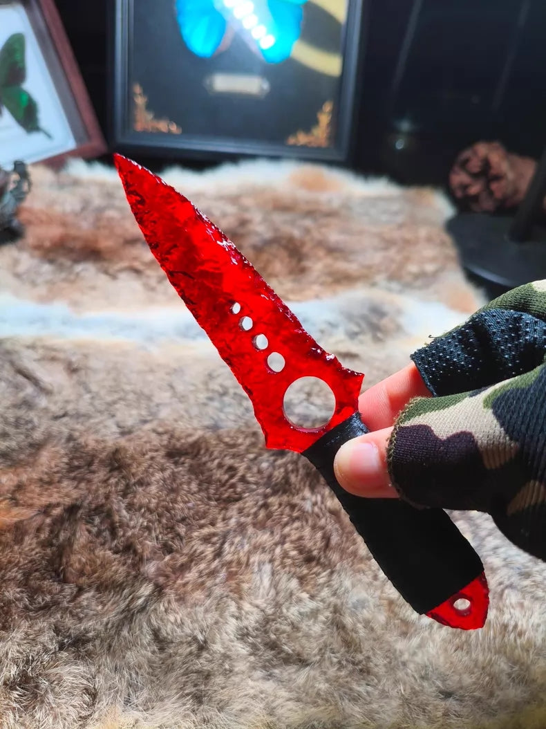 Hand-forged ruby-inlaid stone-style skull dagger (CS-style skull dagger ornament)