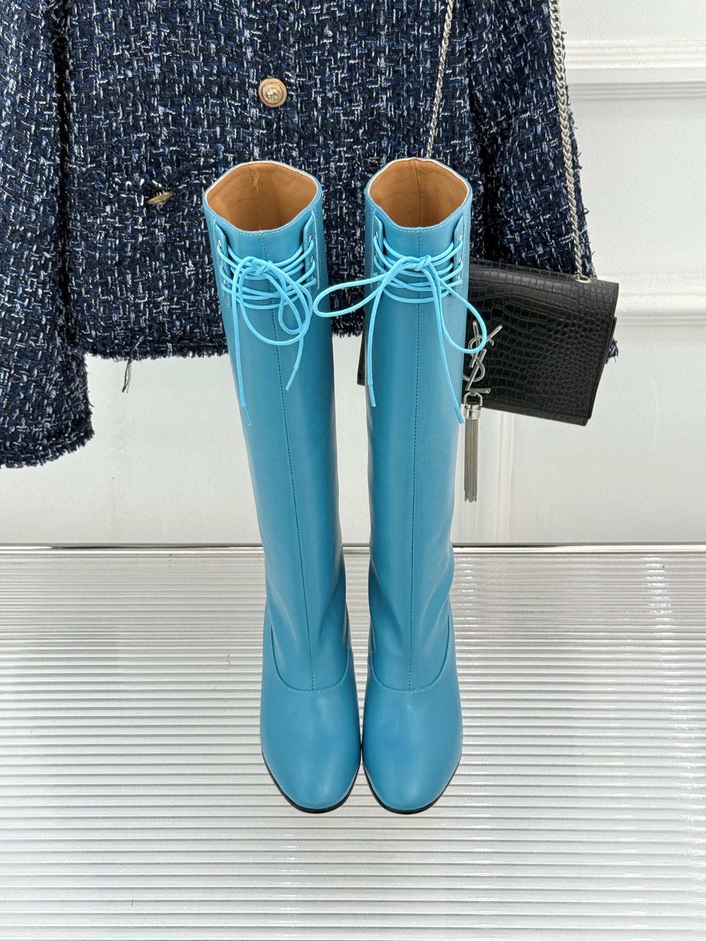 Jil Sander Lace-Up Block-Heel Boots (Blue)