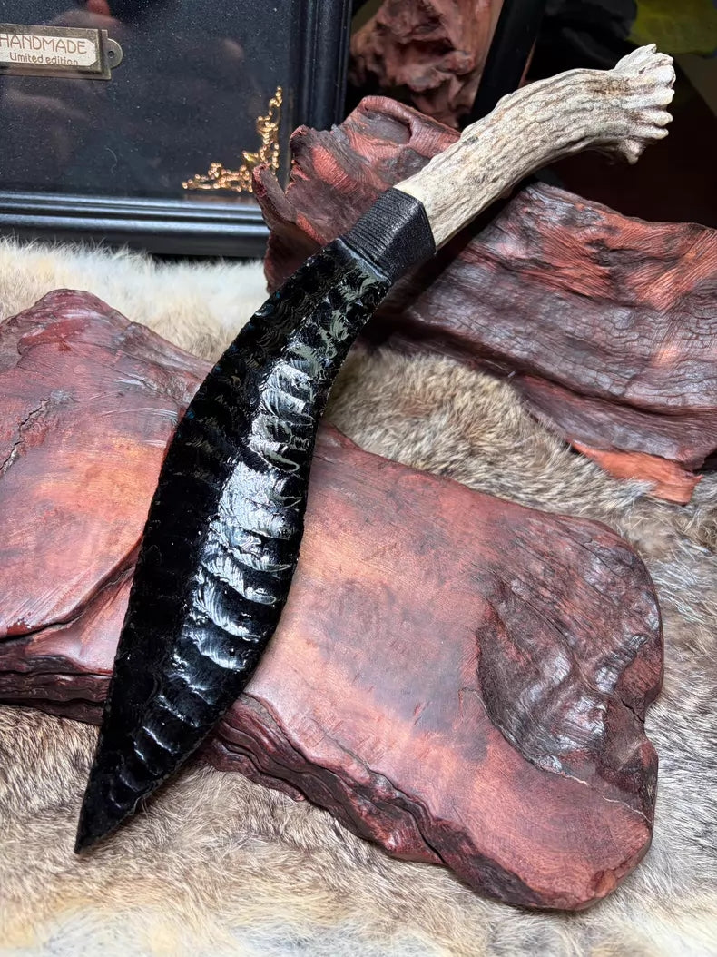 Knapped stone knife; Nepalese-style stone knife; Kukri-style stone blade; obsidian knife; obsidian "dragon-glass" blade.