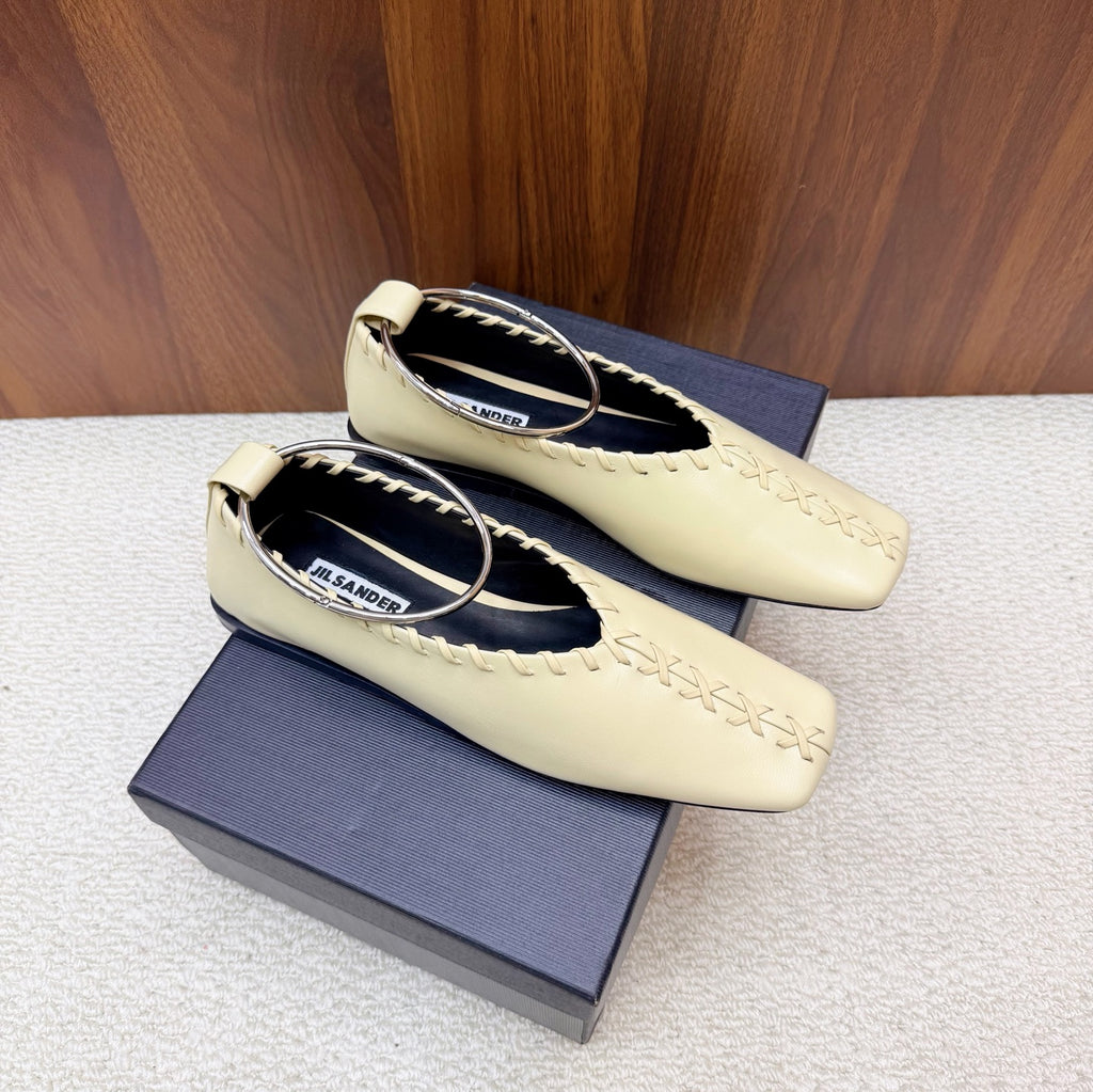 Jil Sander Classic Metallic Ring Ballet Flats (Off-White)
