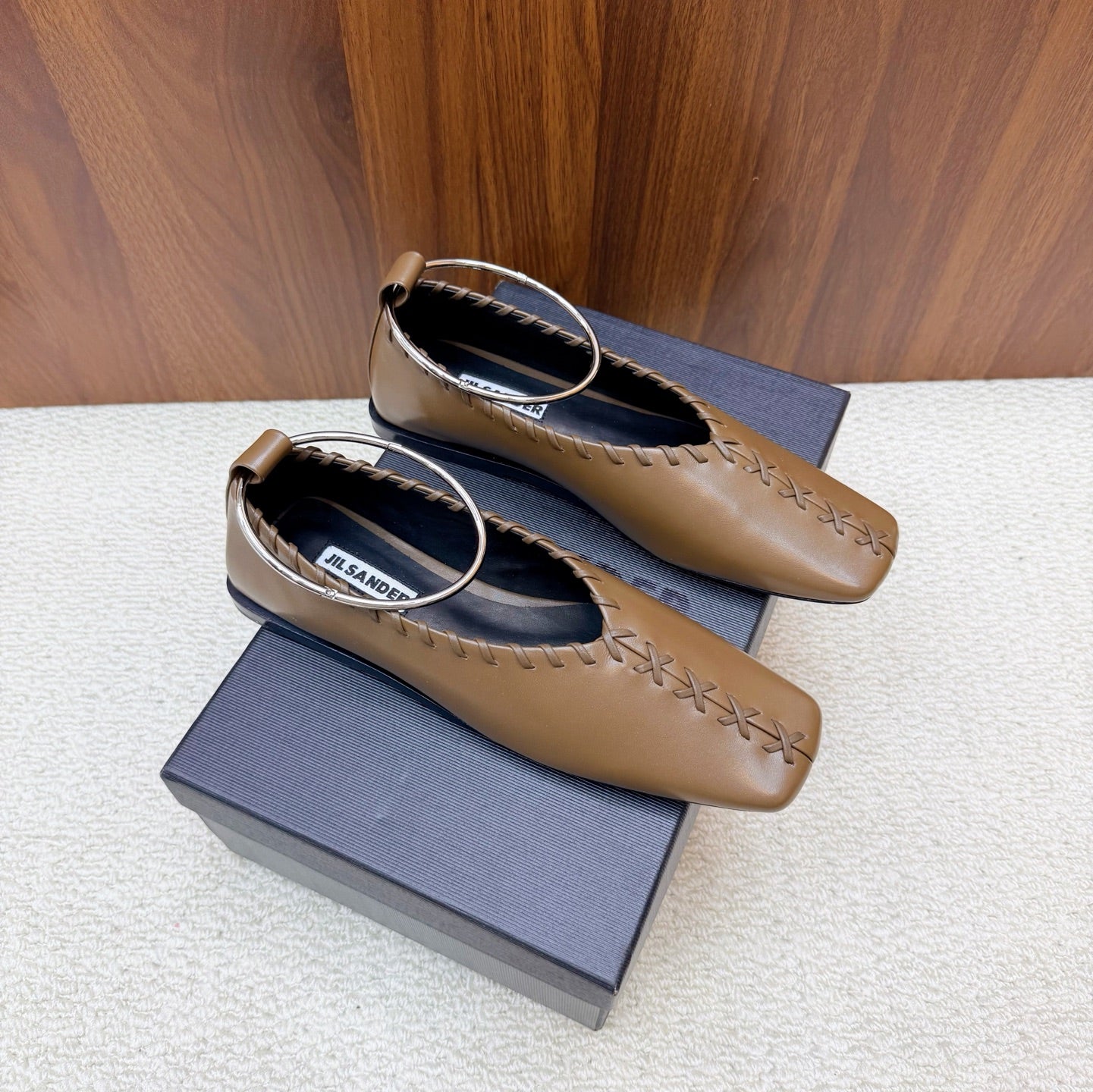 Jil Sander Classic Metallic Ring Ballet Flats (Brown)