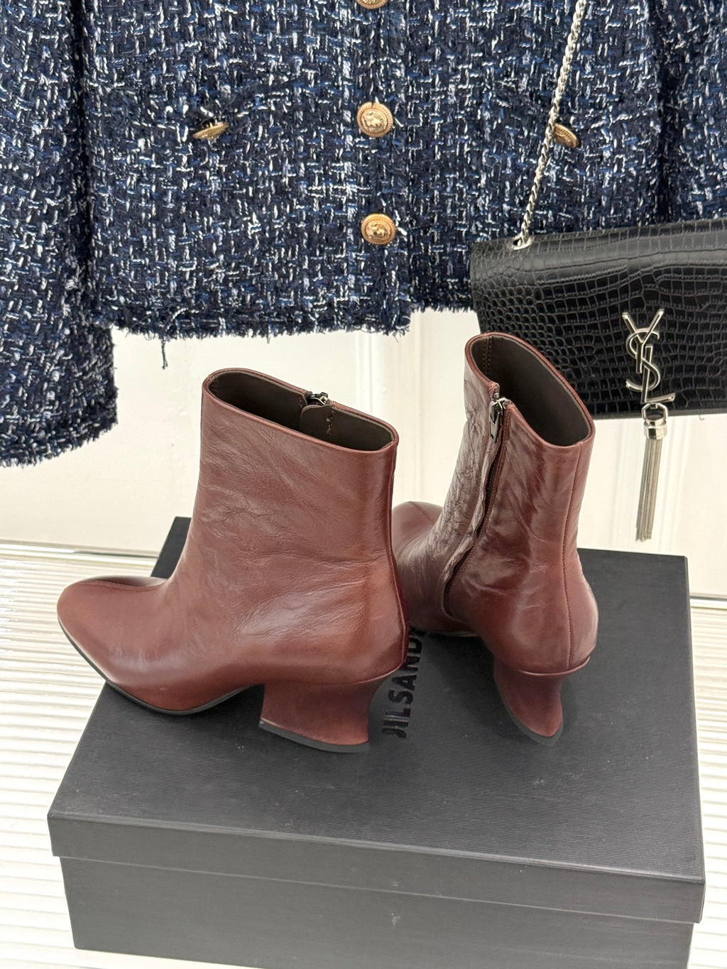 Jil Sander Lace-up Block-Heel Ankle Boots (Brown)