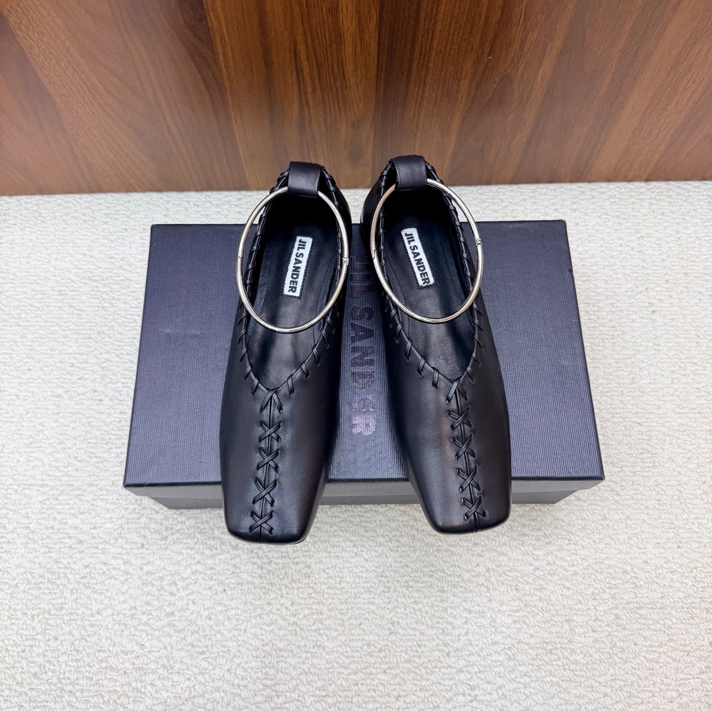 Jil Sander Classic Metallic Ring Ballet Flats (Black)