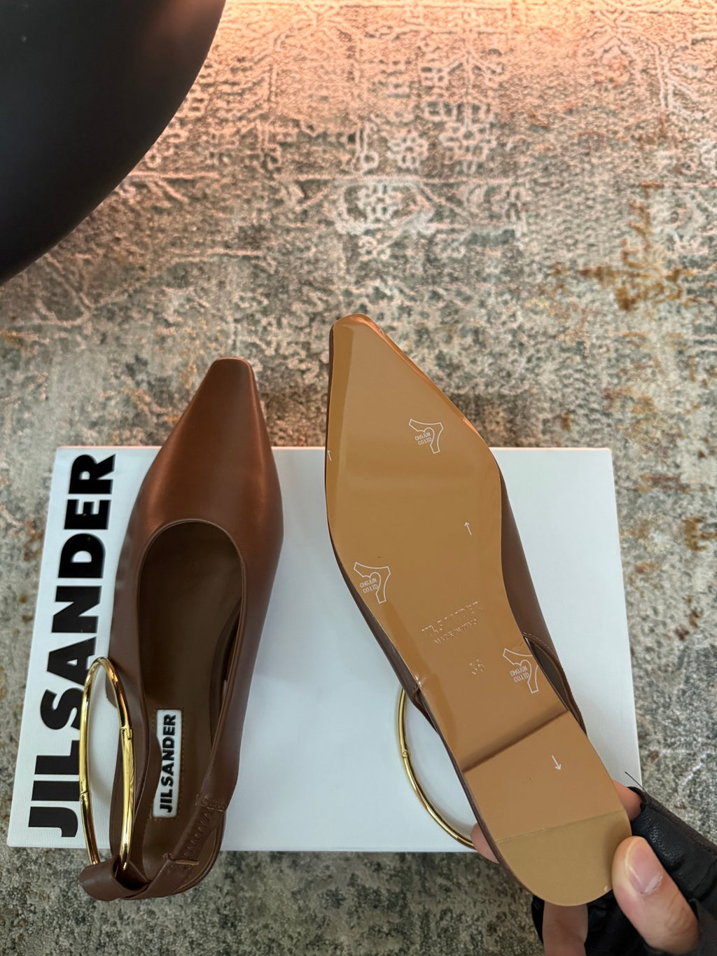 Jil Sander Leather Ballet Flats with Metal Ring (Brown)