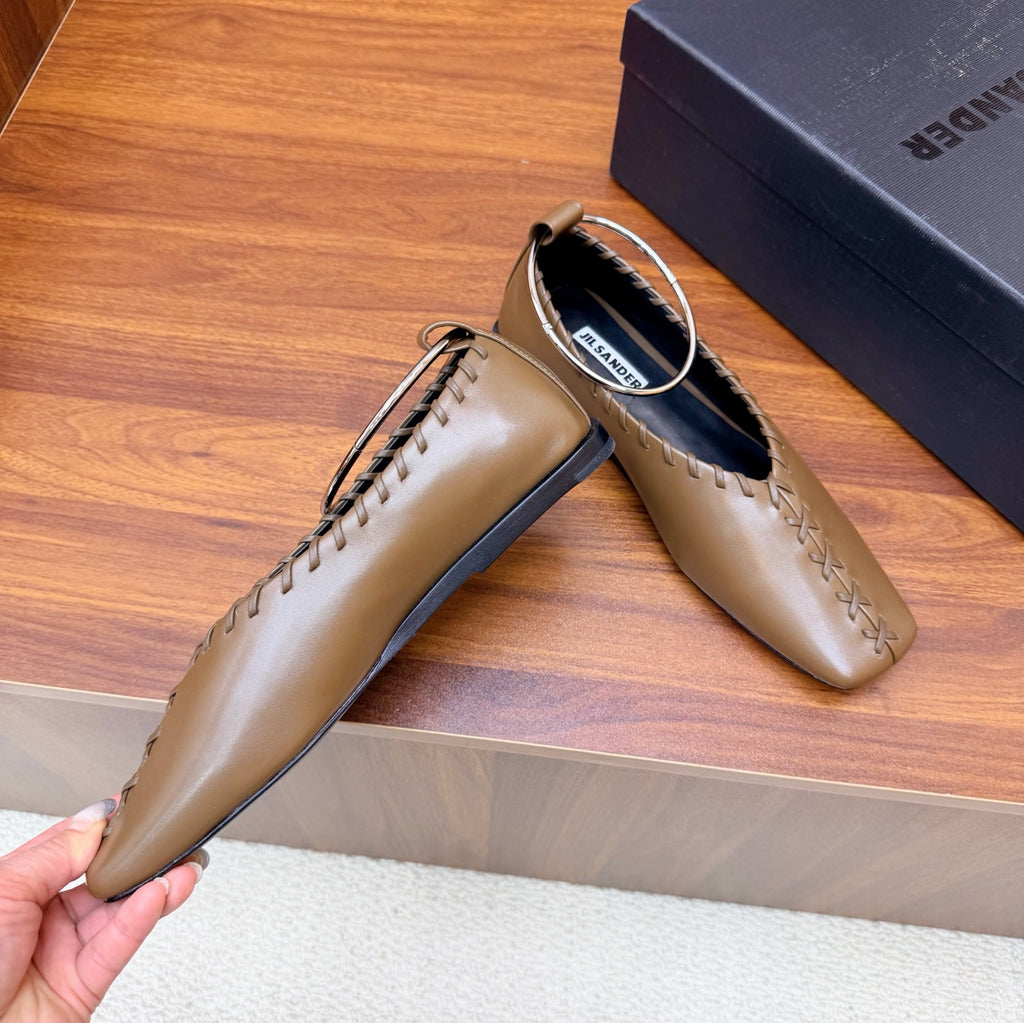 Jil Sander Classic Metallic Ring Ballet Flats (Brown)
