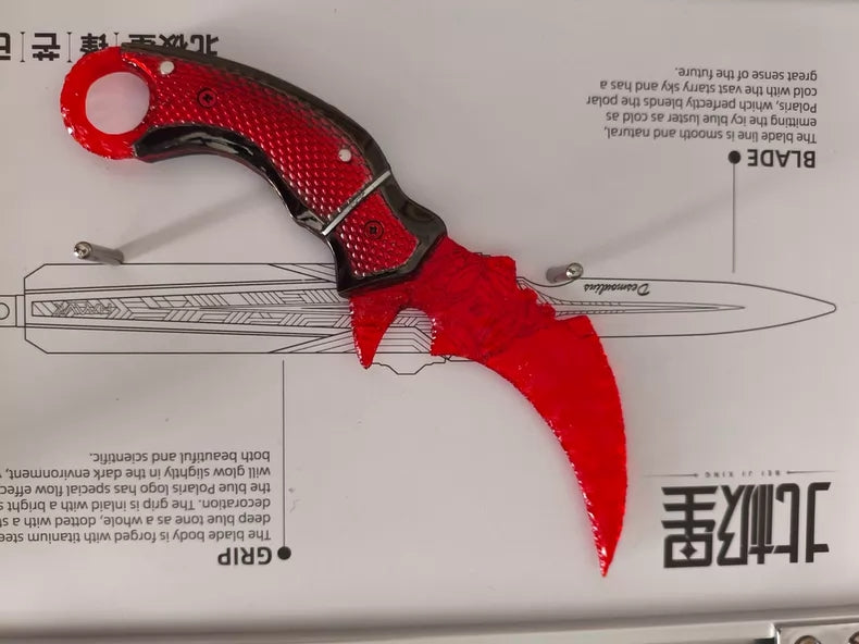 Delta Red Owl Karambit – Red Glaze – One-Piece Stone-Finish Construction