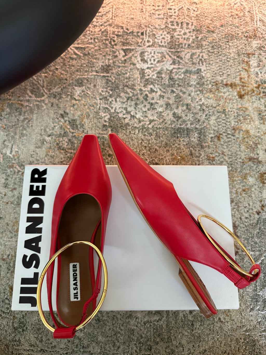 Jil Sander Leather Ballet Flats with Metal Ring (Red)