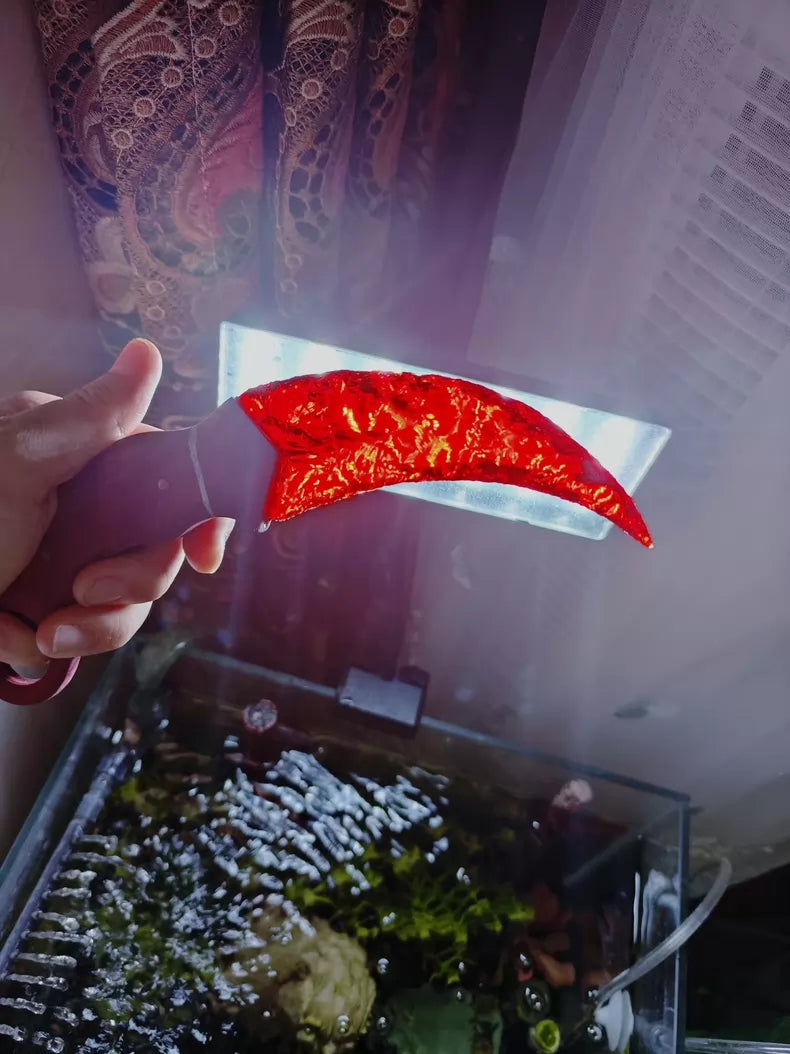 Knapped stone knife (karambit style with wooden handle) – K9 red crystal stone knife