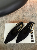 Jil Sander Pointed-Toe Perforated Suede Ballet Flats (Black)
