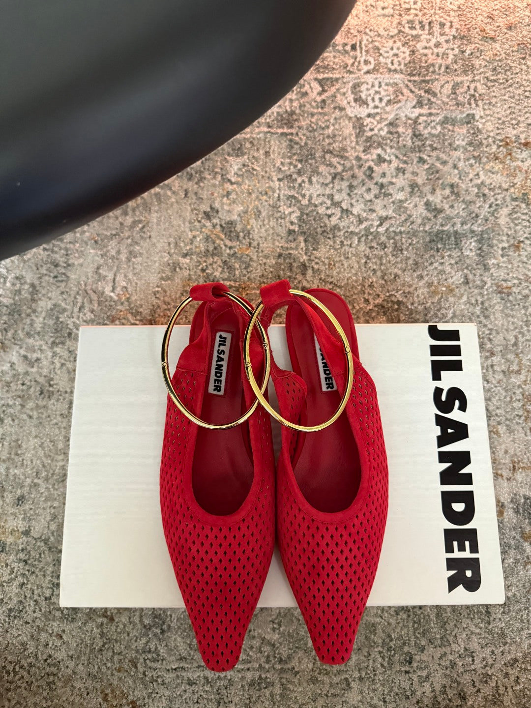 Jil Sander Pointed-Toe Perforated Suede Ballet Flats (Red)