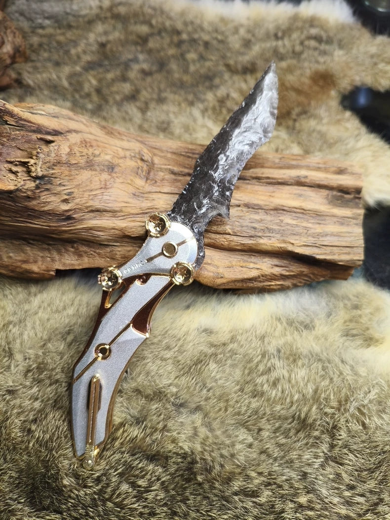 Knapped Stone Blade – Delta "Blade of Mercy" – Delta Force Knife – "Mercy" – Blade of Mercy (In Stock) – Silver Sheen Obsidian Blade