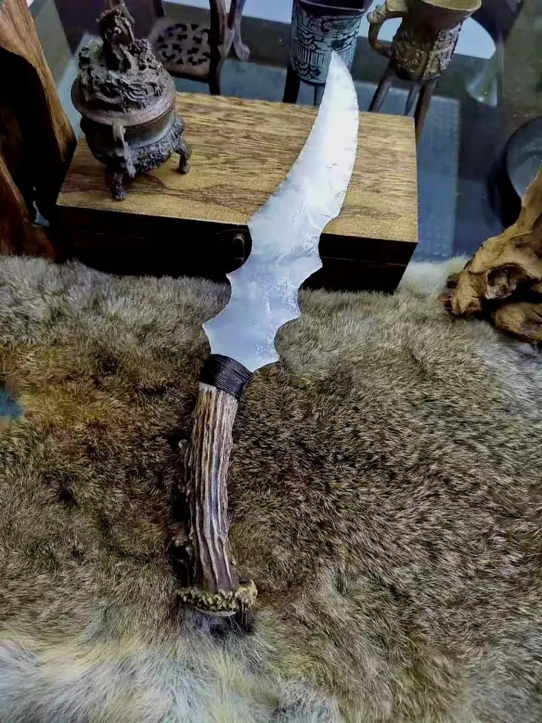 Hand-crafted stone knives; custom "Frost Dragon-Crystal" hunting knife series—a frost-imbued blade.