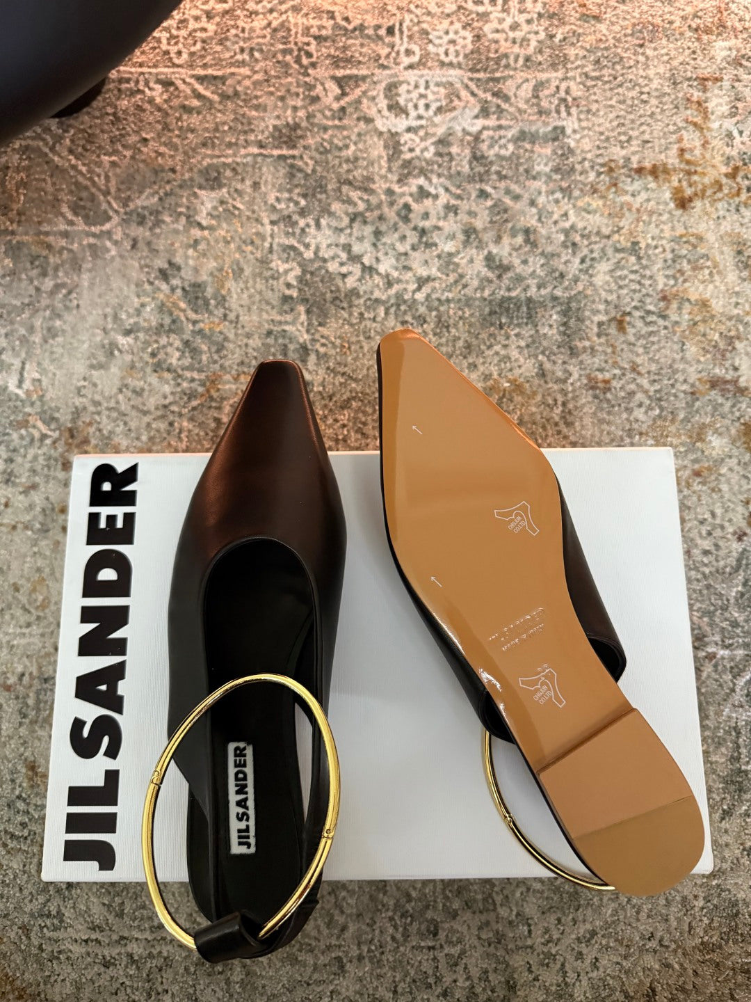 Jil Sander Leather Ballet Flats with Metal Ring (Black)