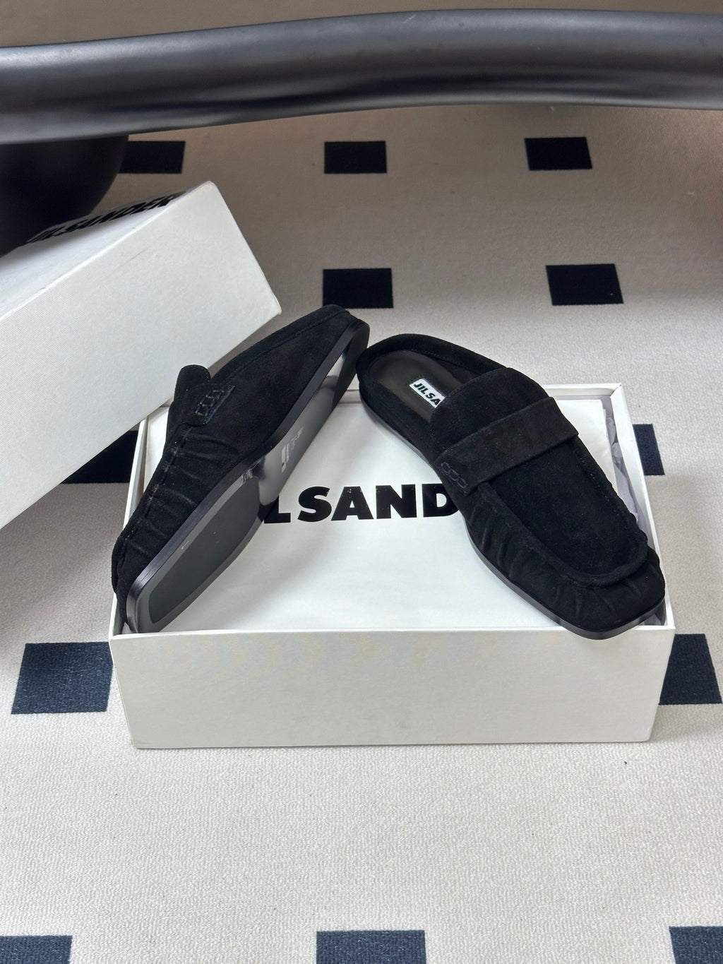 JIL SANDER Square-Toe Pleated Leather Mules (Grey)