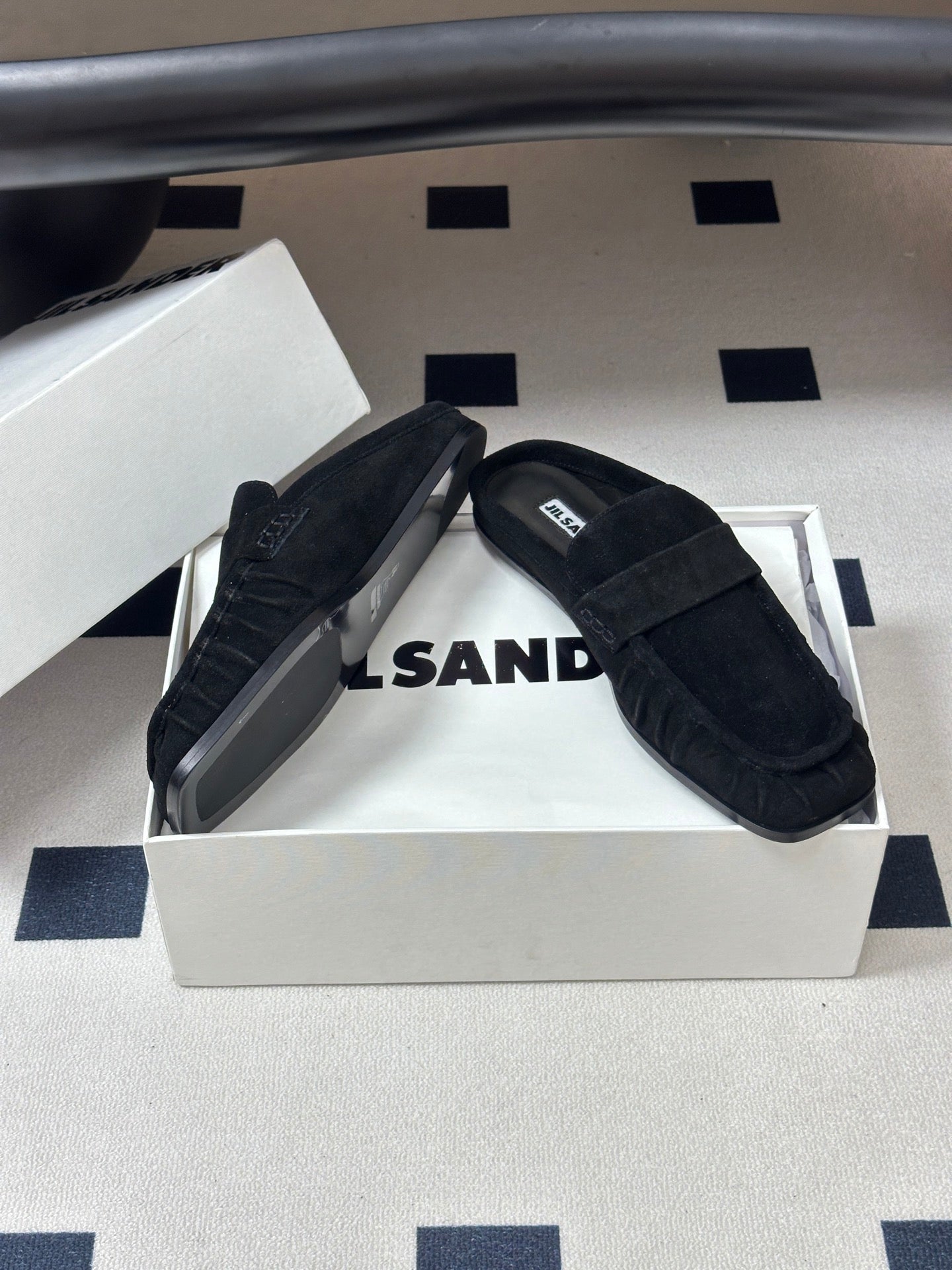 JIL SANDER Square-Toe Pleated Leather Mules (Grey)