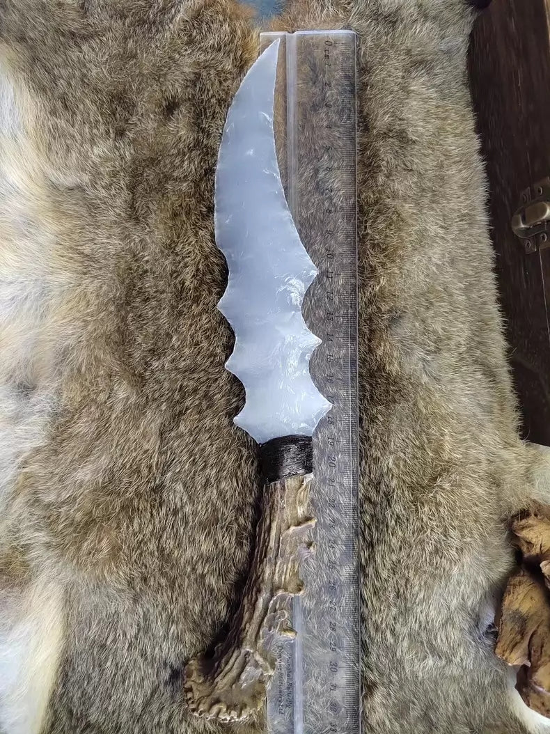 Hand-crafted stone knives; custom "Frost Dragon-Crystal" hunting knife series—a frost-imbued blade.