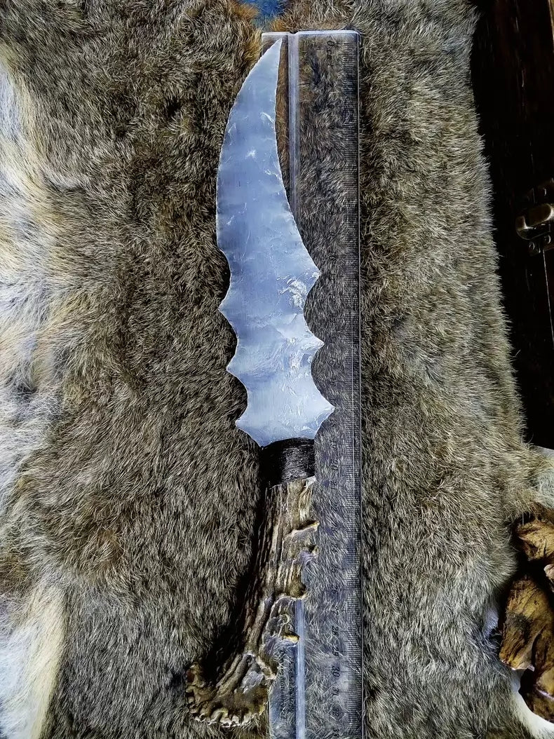 Hand-crafted stone knives; custom "Frost Dragon-Crystal" hunting knife series—a frost-imbued blade.