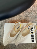 Jil Sander Pointed-Toe Perforated Suede Ballet Flats (Off-White)
