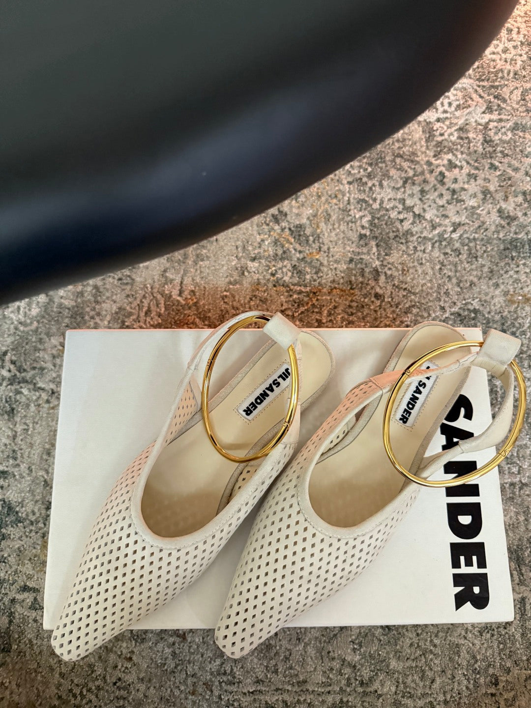 Jil Sander Pointed-Toe Perforated Suede Ballet Flats (Off-White)
