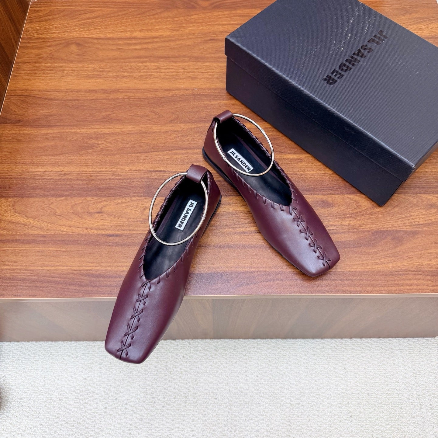 Jil Sander Classic Metallic Ring Ballet Flats (Red)