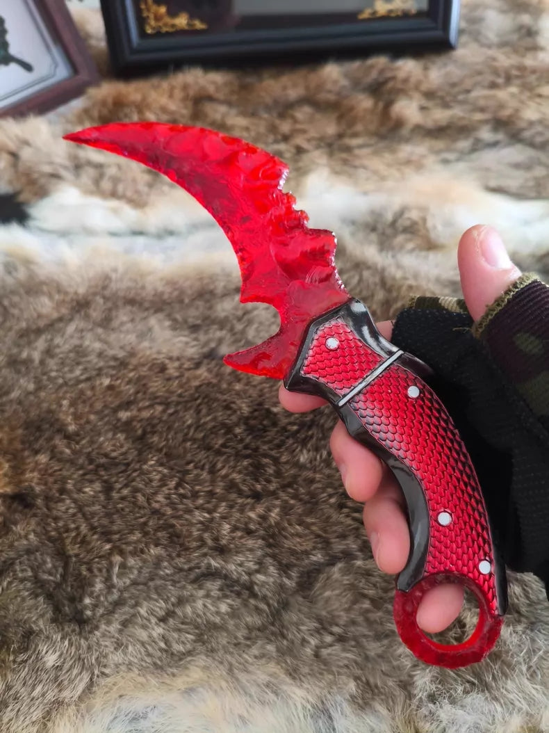 Delta Red Owl Karambit – Red Glaze – One-Piece Stone-Finish Construction