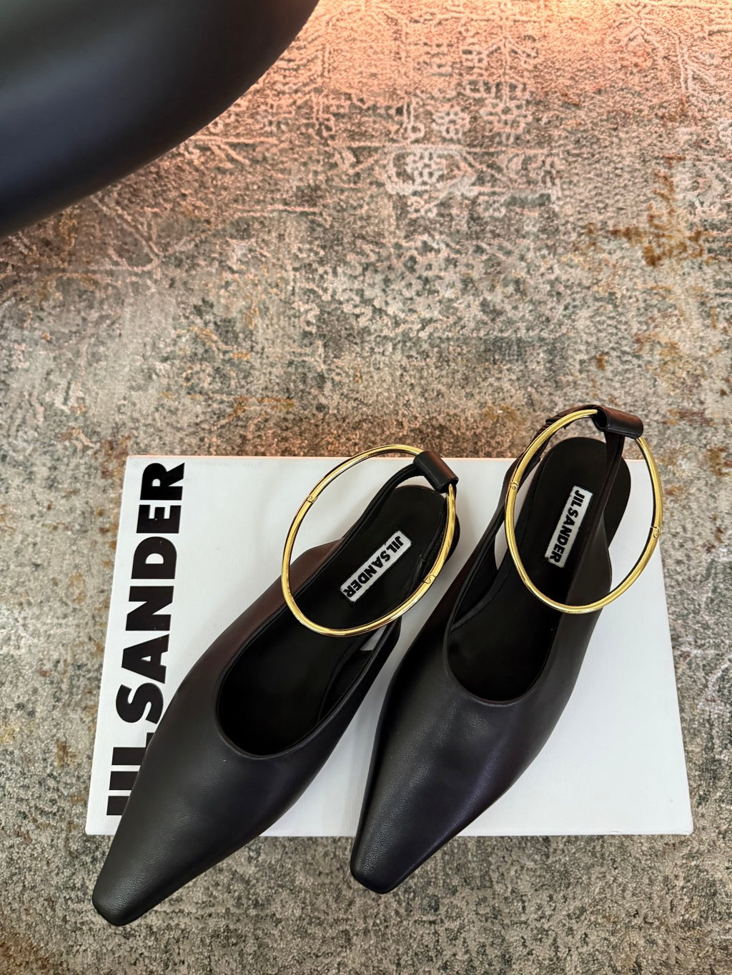 Jil Sander Leather Ballet Flats with Metal Ring (Black)