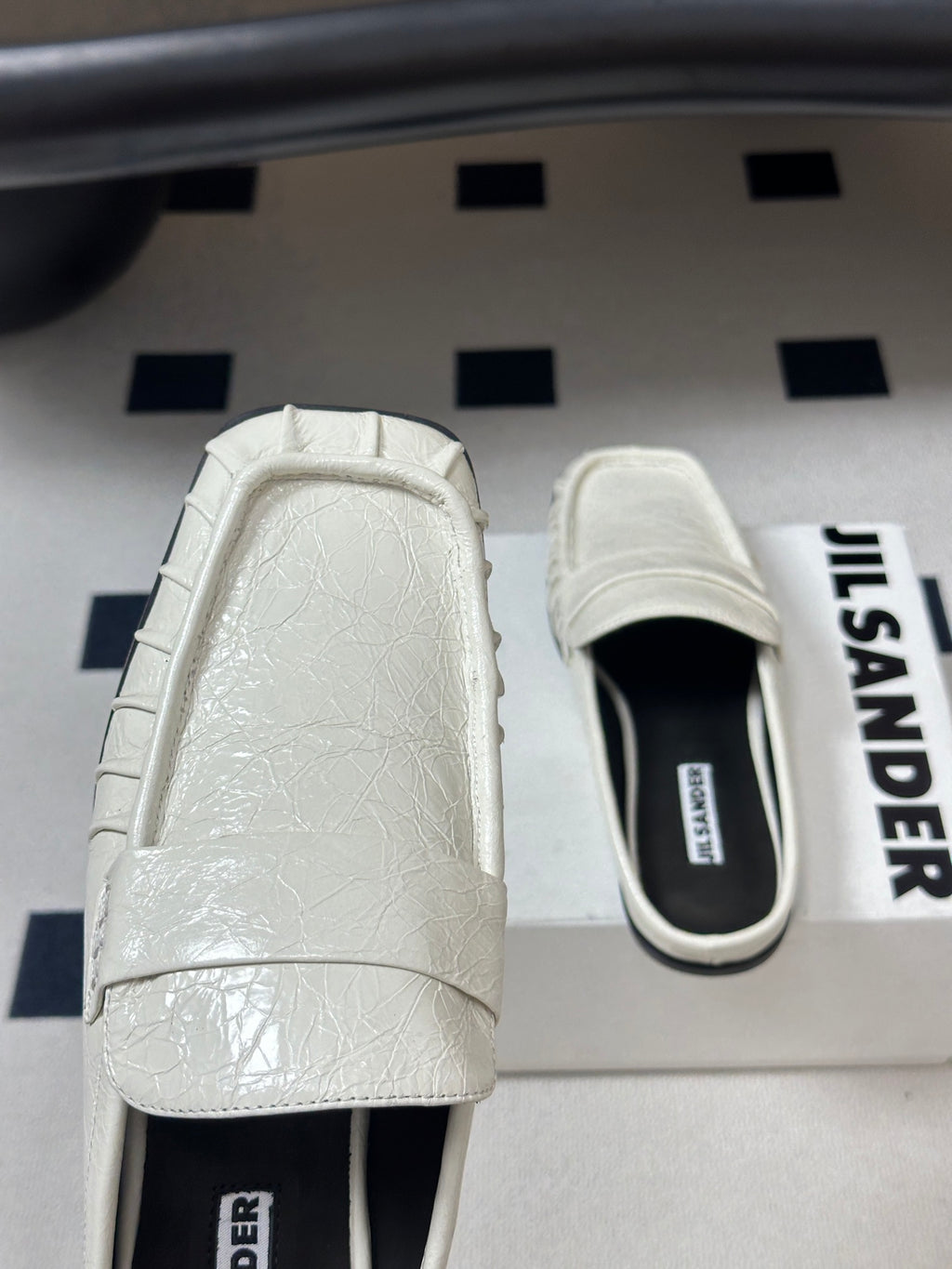 JIL SANDER Square-Toe Pleated Leather Mules (White)