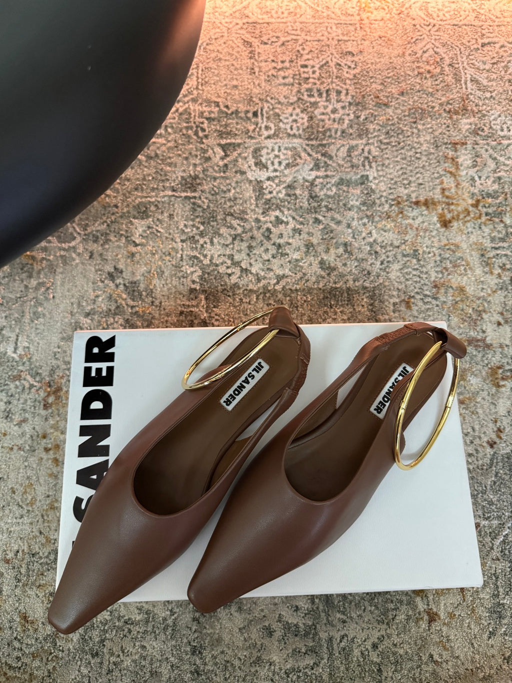 Jil Sander Leather Ballet Flats with Metal Ring (Brown)