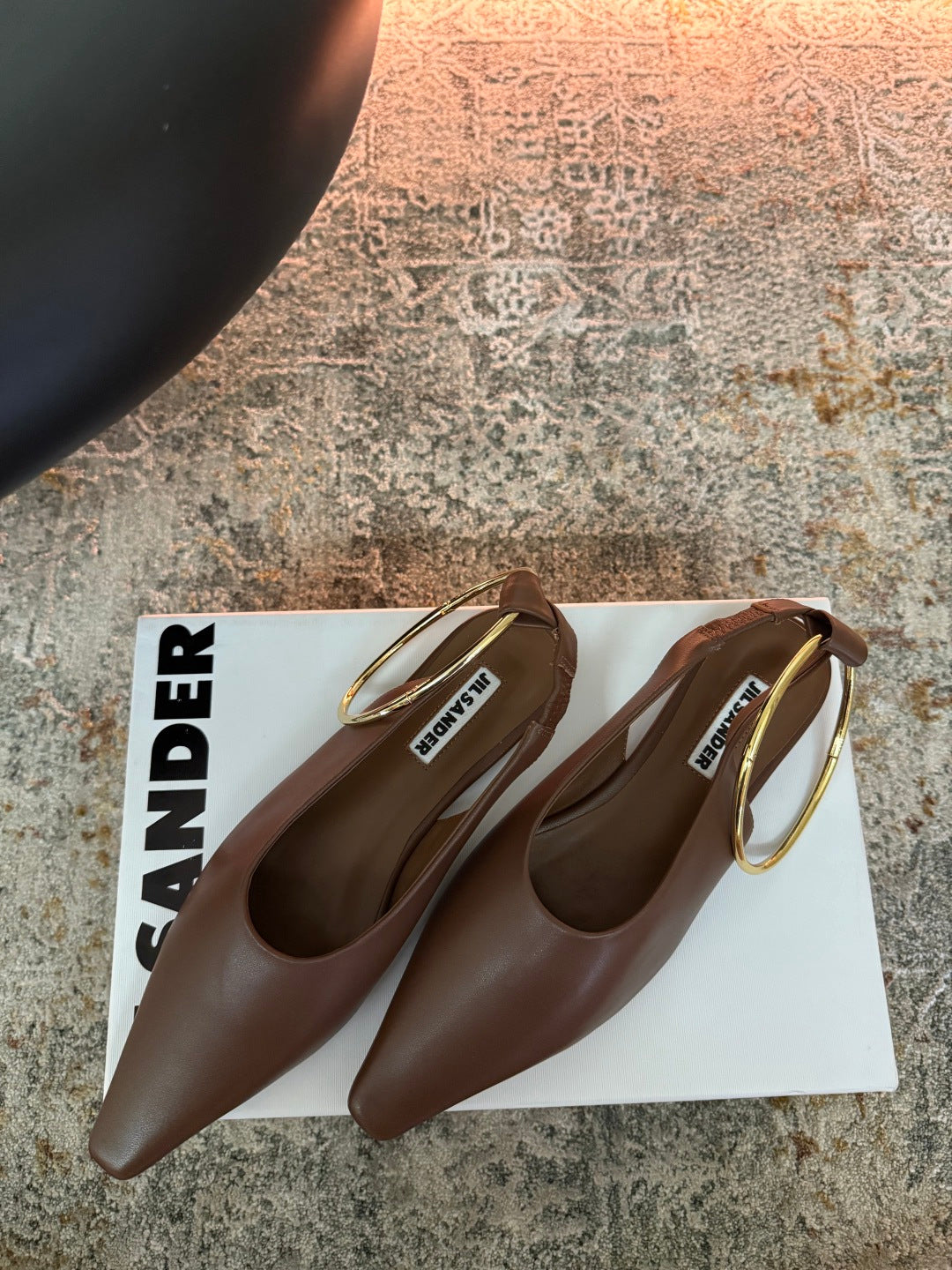 Jil Sander Leather Ballet Flats with Metal Ring (Brown)