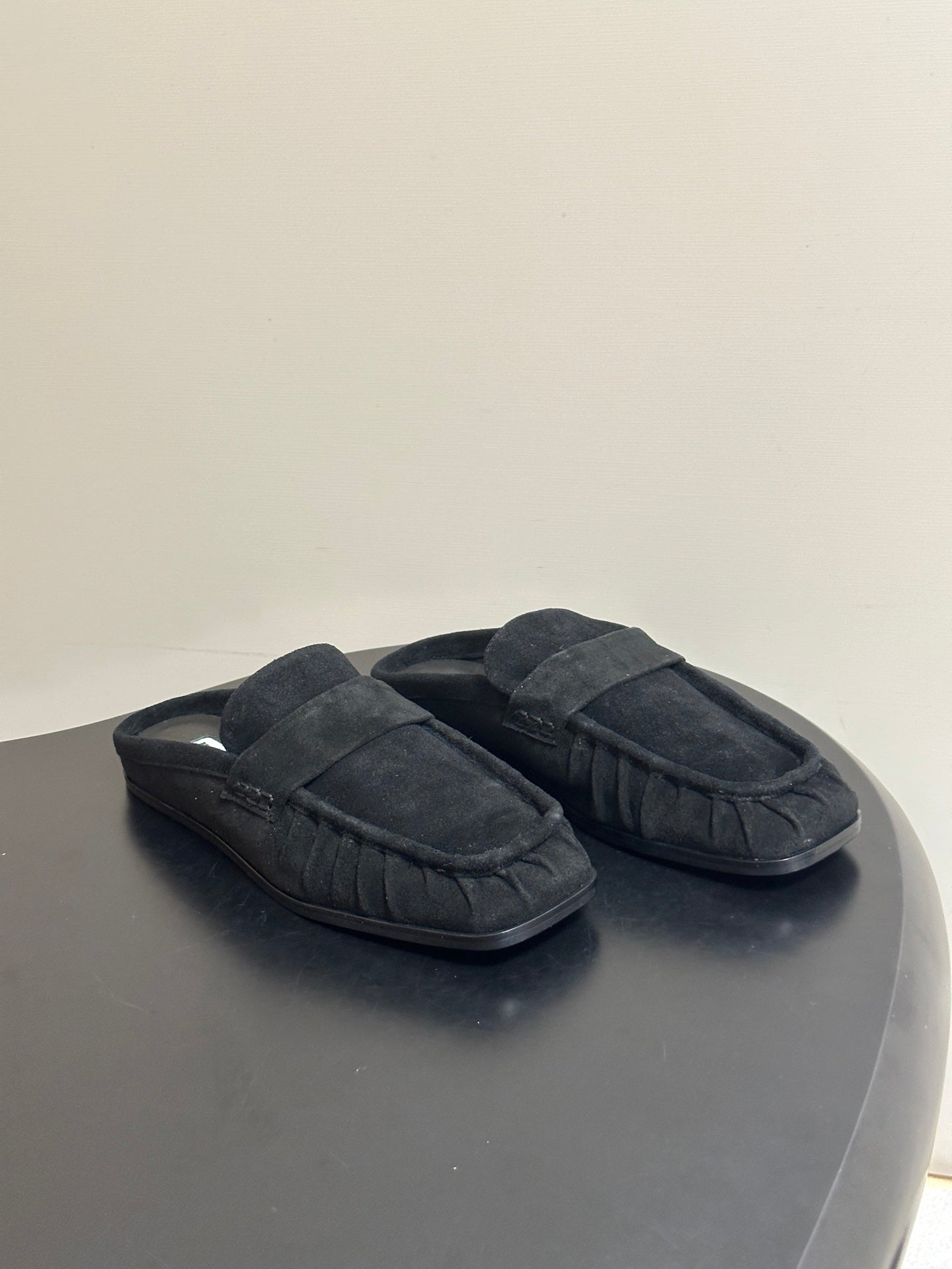 JIL SANDER Square-Toe Pleated Leather Mules (Grey)