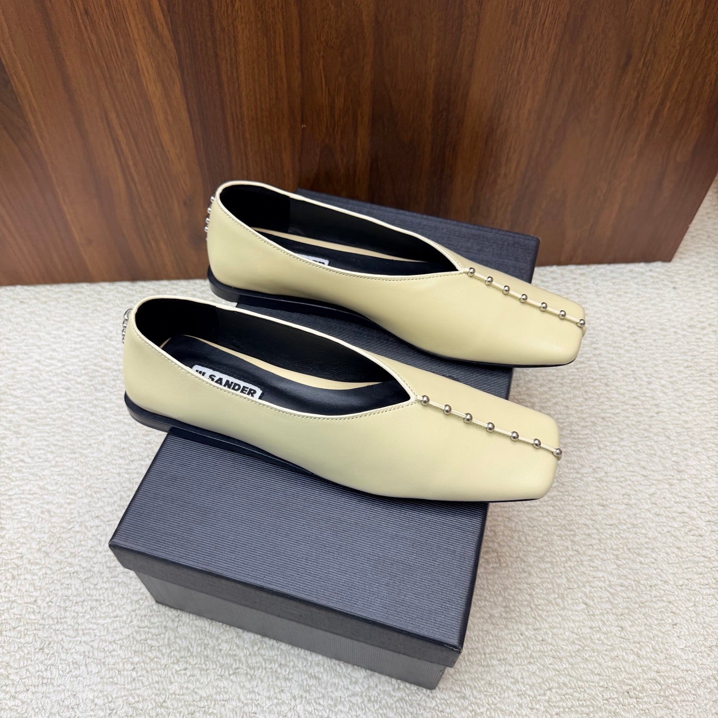 Jil Sander Stud-Embellished Leather Ballet Flats (Off-White)