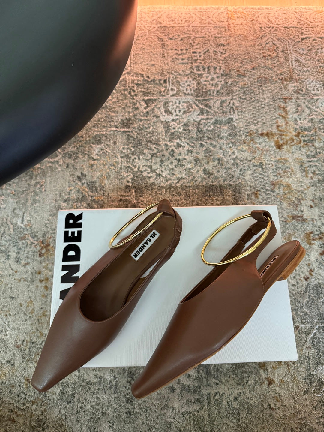 Jil Sander Leather Ballet Flats with Metal Ring (Brown)