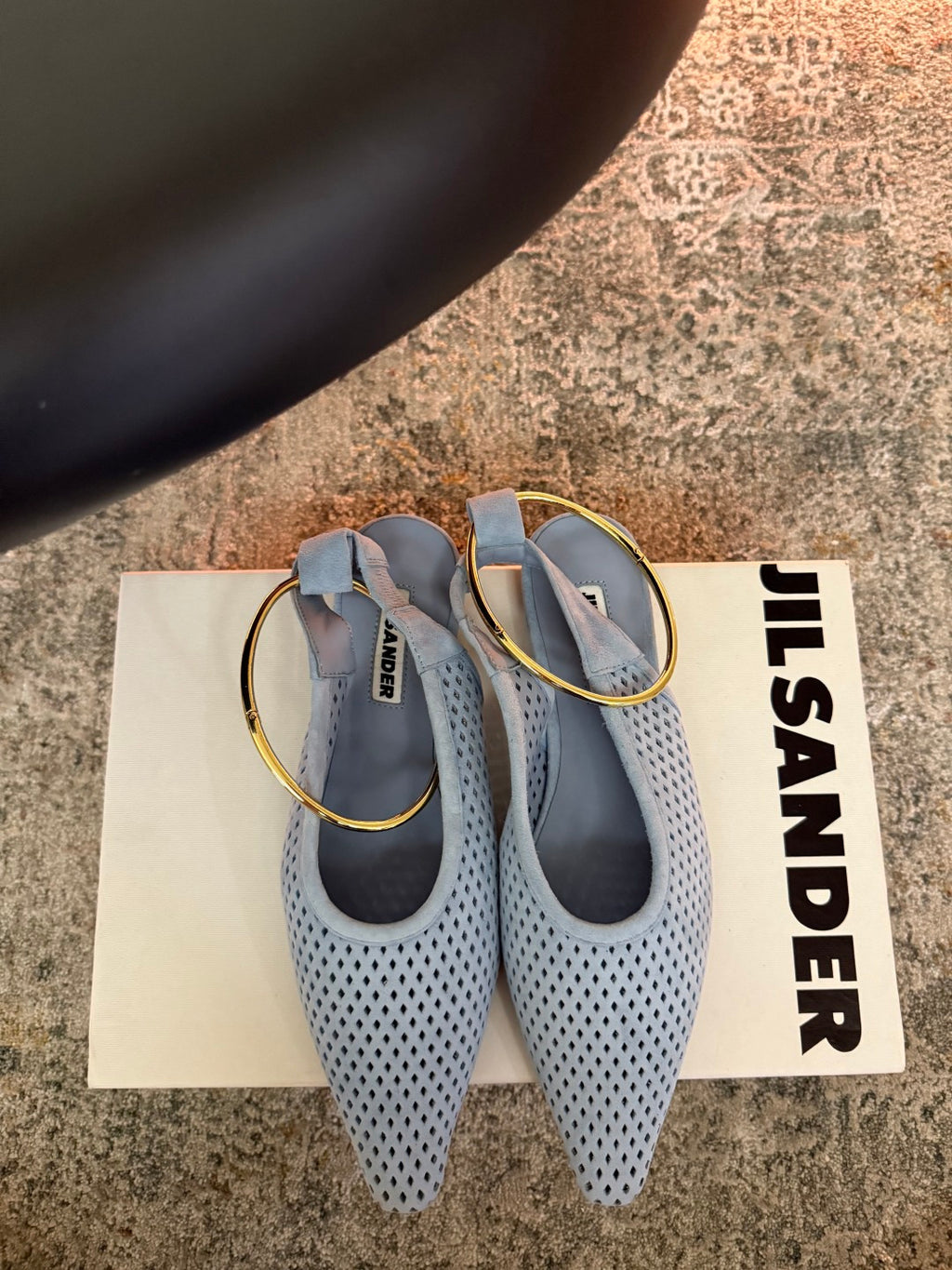 Jil Sander Pointed-Toe Perforated Suede Ballet Flats (Blue)