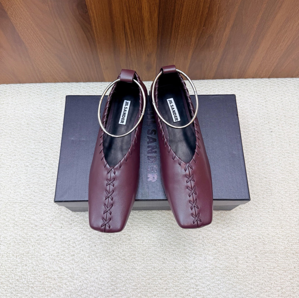 Jil Sander Classic Metallic Ring Ballet Flats (Red)