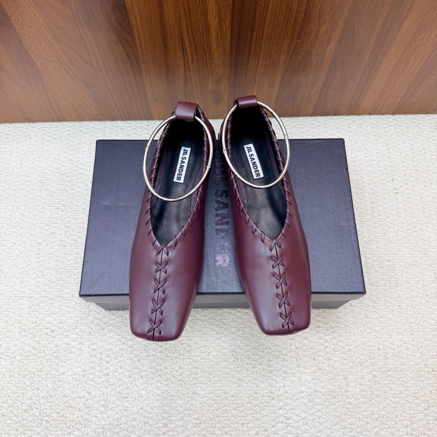 Jil Sander Classic Metallic Ring Ballet Flats (Red)
