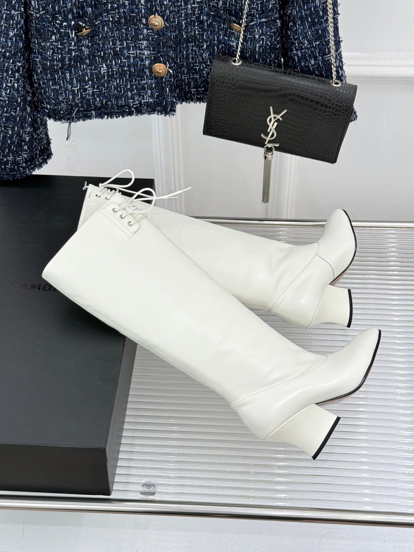 Jil Sander Lace-Up Block-Heel Boots (White)